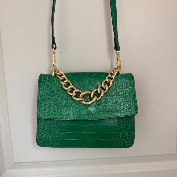 House of Harlow 1960 Croc-embossed Leather Crossbody Green - Picture 1 of 6